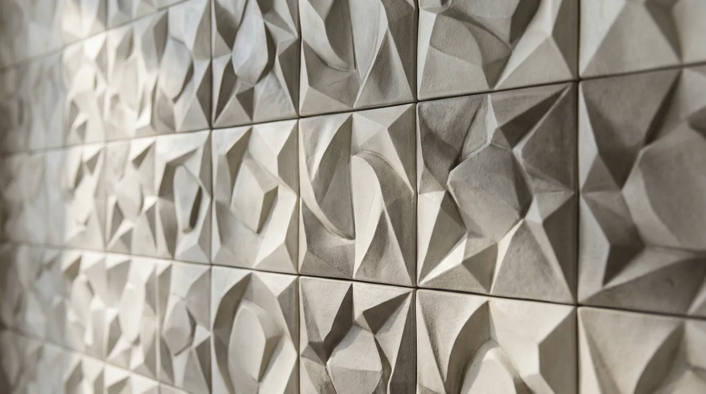 Use sculptural wall tile for dimension inspiration for a tiled bathroom.